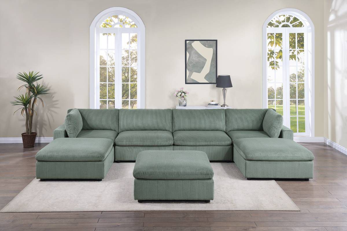 Green Couch Sectional Sofa With Ottoman - Modular Sectional