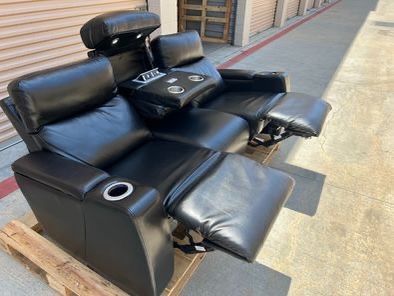 New_Open Box_Renaissance Leather Power Reclining Sofa with Drop Down Table_45% Off Costco Price