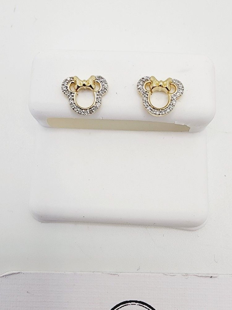 14k Gold Minie Mouse Diamond Screwback Earrings