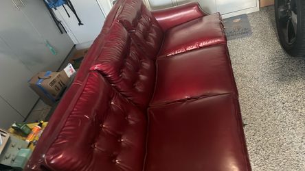 Red Leather Tufted 3-Seat Sofa