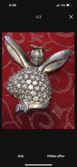 Medalla De Plata.925 Conejo Play Boy Con Circonias Blancas.