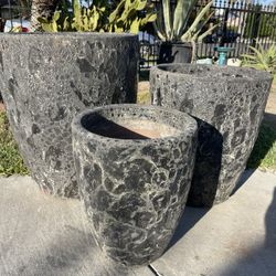 Black Atlantis Lava Pots-Ceramic Black Planters($455 set of 3)