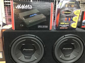 Sound System 12in Car Subwoofers +Mono Amp R1100M +Amp Kit+12in Enclosures (2