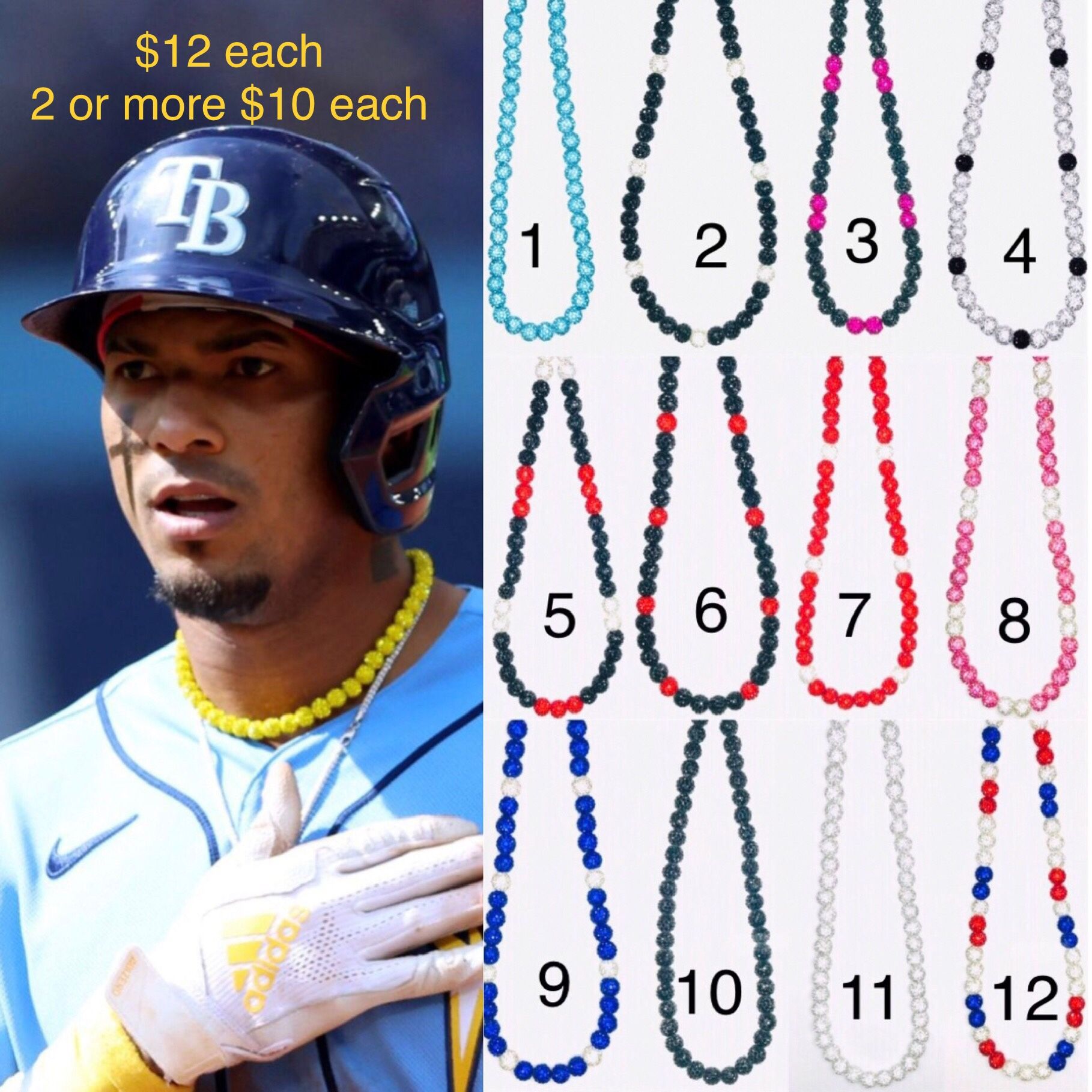 New Bling Drip Rhinestone  Bead Necklace Chain Baseball Softball All Sports