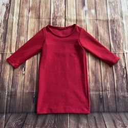 Toddler Girl 3/4 Sleeve Crew Neck Tunic Top Dress Red Size 5-6