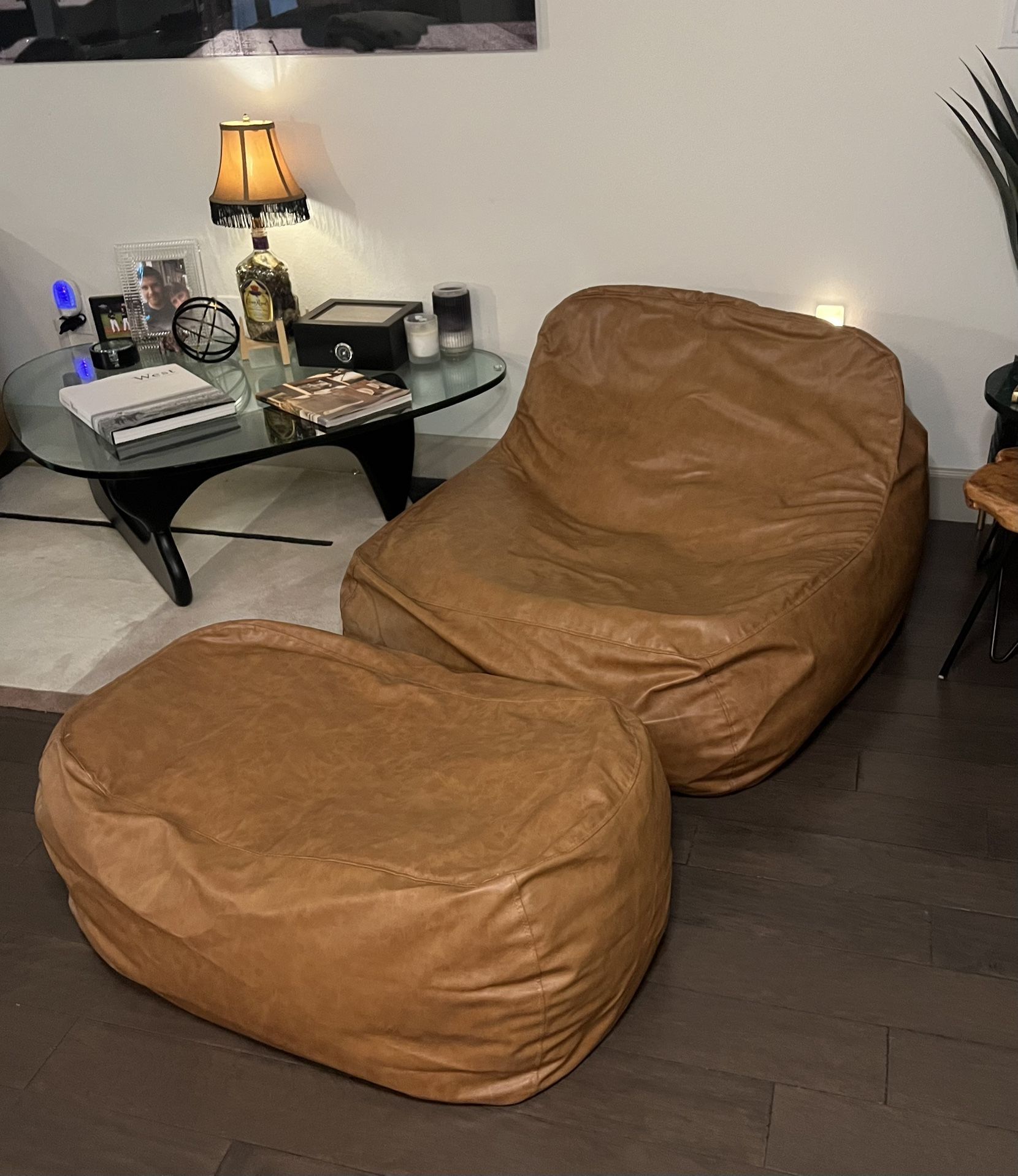 Dume Lounge Chair + Ottoman By © Palermo House — Vegan Leather in Saddle