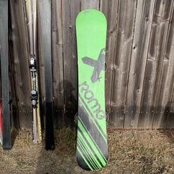Rome Flag 163 Cm Snowboard With Burton Custom Bindings Leash And Stomp Pad