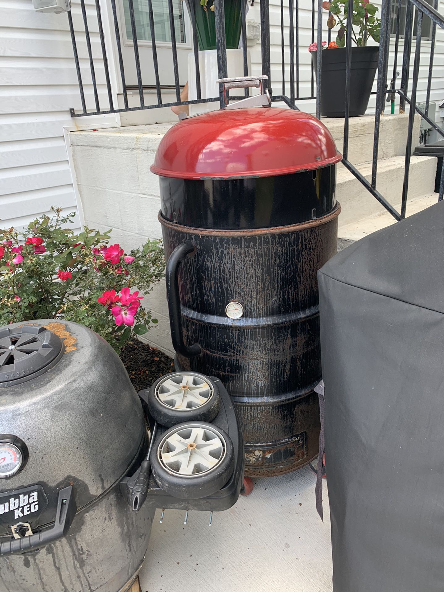 Ugly drum smoker w/ a Weber rotisserie