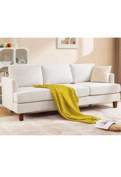 3-Seat Fabric Sofa with Wood Legs