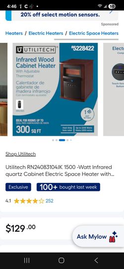 Utilitech Infrared Wood Cabinet Space Heater 1500W