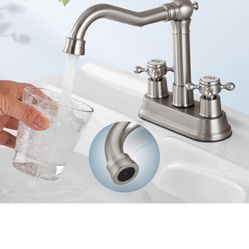 4 Inch Centerset Bathroom Sink Faucet Vintage 2 Cross Handles RV Mixer Tap Basin Nickel And Chrome, A20 N $40