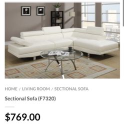 White Leatherette Sectional Sofa 