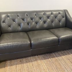 Comfortable Grey Leather Couch 76”