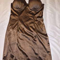 Brown Satin Fitted Mini Dress Size M Adjustable Straps