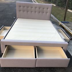 Modern Queen Size Bed With Drawers  : Headboard, Footboard, Rails, Mattress And Boxspring. Great Condition. Delivery Available 