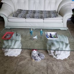 BIG MOVING SALE - Leather Sofa and Glass Table - Must Go!
