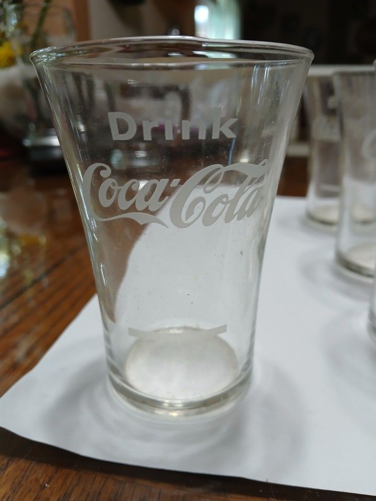 COCA COLA GLASSES with ETCHED SYRUP LINE