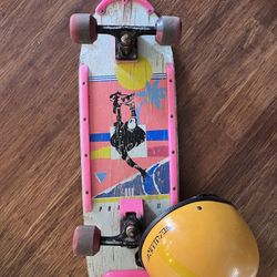 Vintage Skateboard + Classic Helmet Combo - $120 (Bundle Deal)
