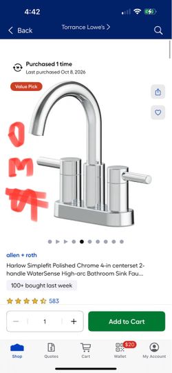 allen + roth Harlow Simplefit Polished Chrome 4-in centerset 2-handle WaterSense High-arc Bathroom Sink Fau..