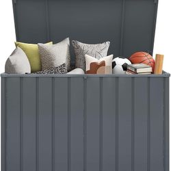 Domi Deck Box 100,160 And 200 Gallon, Waterproof Lockable Steel Outdoor Storage Container for Outside Cushions, Garden Tools and Pools Equipment(Gray)