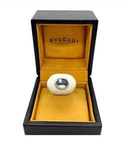 Bvlgari Bulgari Chandra Ceramic 18K Blue Topaz Ring Women's Size 6.5 750