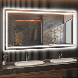 AWANDEE LED Mirror for Bathroom 72 x 36 with Front and Backlit, 3 Colors Dimmable Lighted Vanity Mirror for Wall, Large Anti-Fog Bathroom Mirror with 