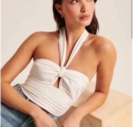 Abercrombie & Fitch White Top Ruched Tie Front Tank Top
