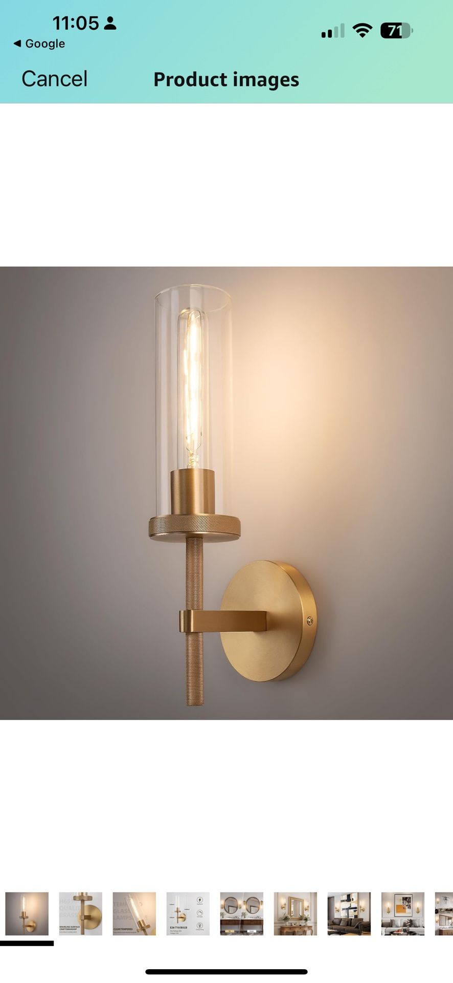 15" Knurled Brass Wall Sconce with Clear Glass Tube, Gold Bathroom Vanity Light Fixtures, Modern Lamp Lighting for Bedroom, Living Room, Hallway, Stai