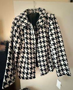 Briggs New York Black & White Houndstooth Bouclé Jacket – Brand New- Size 14