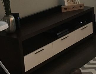 Dark Brown Console w/ White Soft Close Drawers
