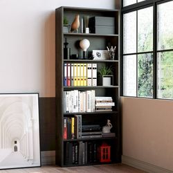 Industrial Bookcases Floor Standing 6 Tier Shelf 70in Tall for Home Office, Charcoal Gray