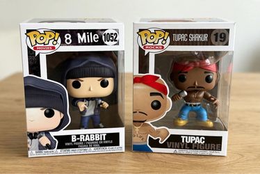 Funko Pop Lot - Tupac Shakur #19 (Red Bandana, No Shirt) + Eminem B-Rabbit #1052 8 Mile - Vaulted