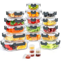 new in box! 42pcs Glass Food Storage Containers with Lids Set, 21 Containers & 21 Lids Include One 2 Compartments Glass Meal Prep Containers with Snap
