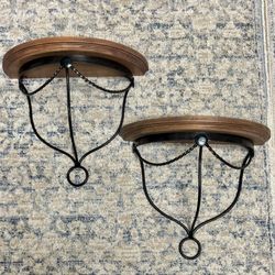 Wood and wrought Iron rustic/antique-style floating shelf. 