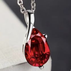 925 Sterling Silver red ruby good luck pendant necklace