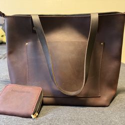 Portland Leather Brushed Merlot Medium Tote and Zip Wallet