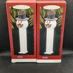 Vintage 1996 PEZ Snowman Christmas Ornaments Hallmark Keepsake 