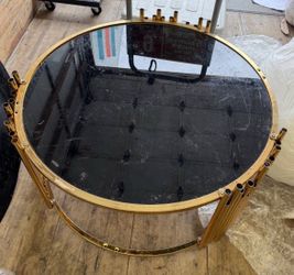 Round Gold Frame Smoked Glass Coffee Table