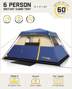 FanttikOutdoor Camping Tent 6 Person Instant Cabin Tent Setup in 60 Seconds with Rainfly & Windproof Portable with Carry Bag for Family Camping & Hiki