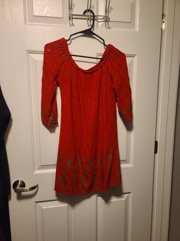 Red Dress With Gold Embellishments