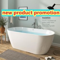 67” Freestangding Bathtub,Bath Tub, White Soaking Tub – Oval Acrylic Bathtubs cUPC Certified