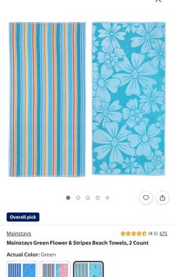 Mainstays Green Flower & Stripes Beach Towels, 2 Count Actual Color: