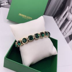 Green Crystal Bracelet, Gold Plated Chunky Emerald Green Tennis Bracelet