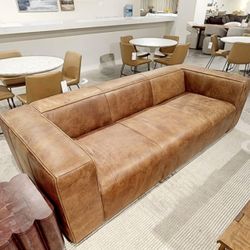 NEW IN-BOX + Free Delivery, Bolton Sofa Cappuccino Brown 100% Top-Grain Leather (Retail $7,000+tax)