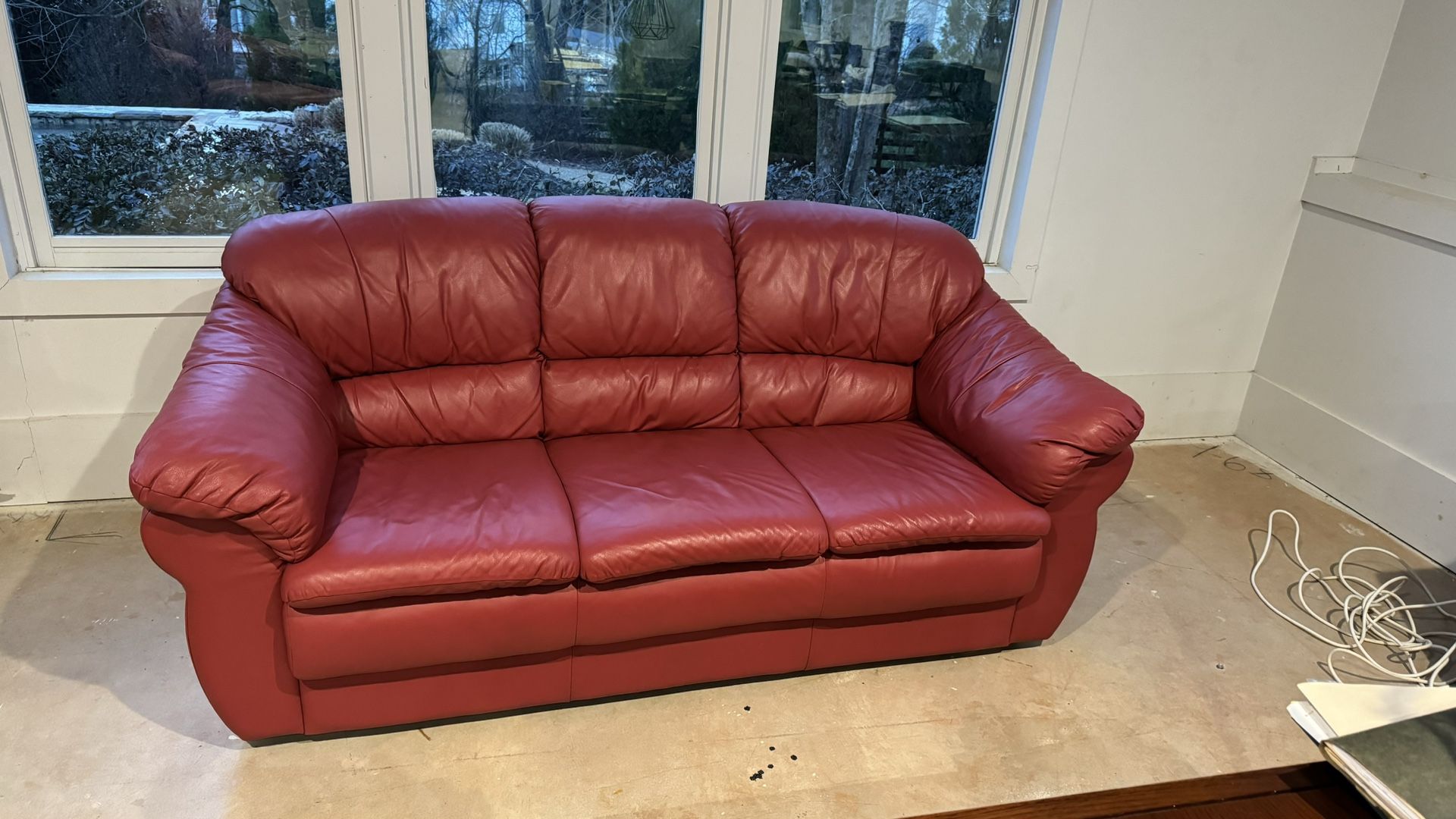 Red Leather Sofa & matching Chair & Ottoman