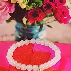 #1466 ROSE QUARTZ SMOOTH ROUND 6MM. Cz DIA BRACELET.
