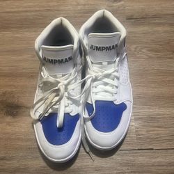 White & Blue Jumpman-Style Sneakers – Like New (Worn Once)