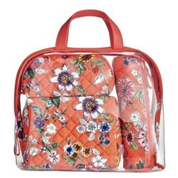 Vera Bradley 4 PC Cosmetic Set Coral Floral