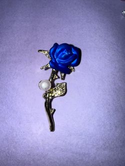 Blue Rose Pearl Brooch ✨ Elegant Gold Floral Pin