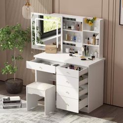 Makeup desk with lights and sliding mirror